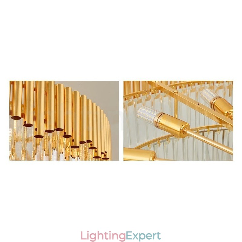 Postmodern Gold Luxury Round K9 Crystal Pendant Chandelier Lights Exhibition Hall