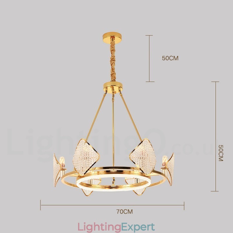 Gold Postmodern Luxury Round K9 Crystal Pendant Chandelier Light with Acrylic Shade Exhibition Hall
