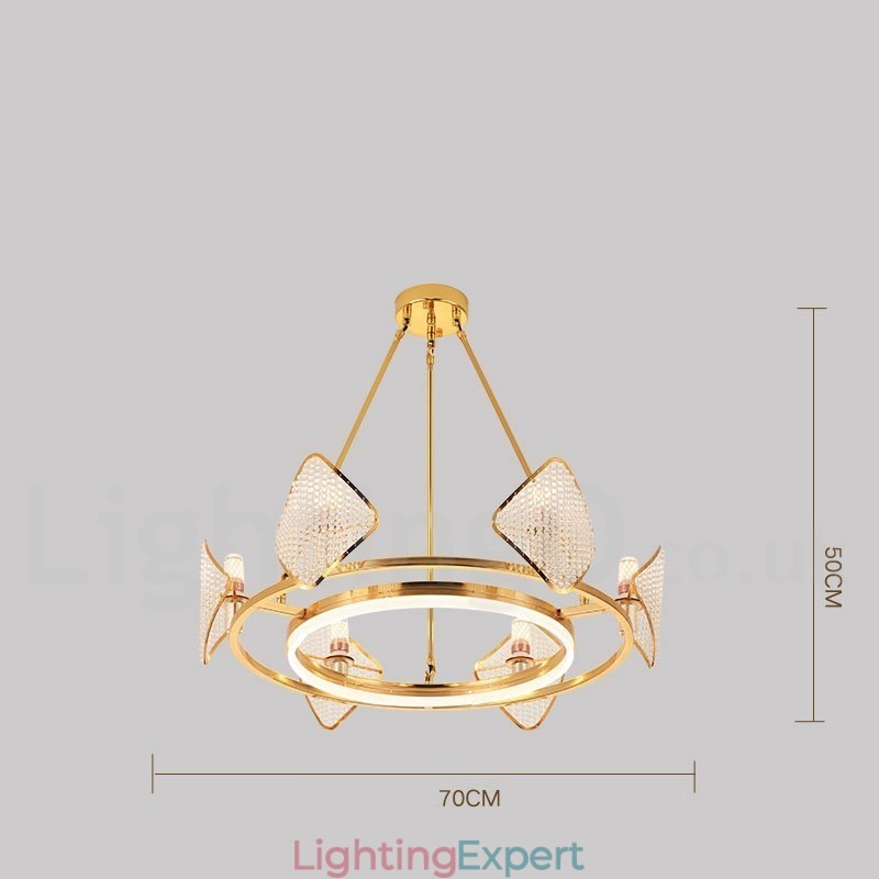 Gold Postmodern Luxury Round K9 Crystal Pendant Chandelier Light with Acrylic Shade Exhibition Hall