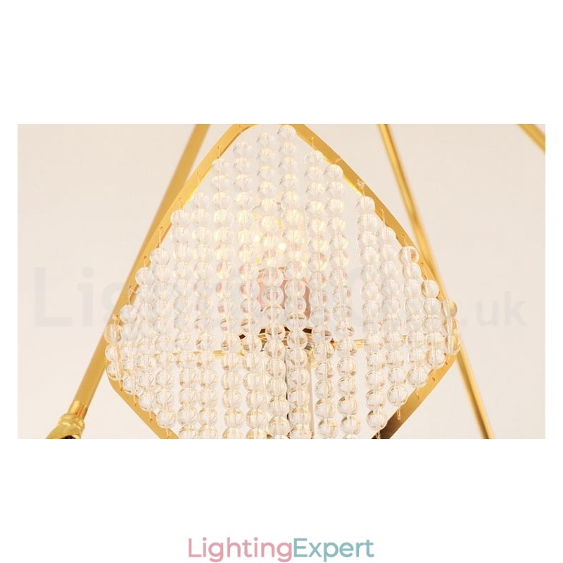 Gold Postmodern Luxury Round K9 Crystal Pendant Chandelier Light with Acrylic Shade Exhibition Hall