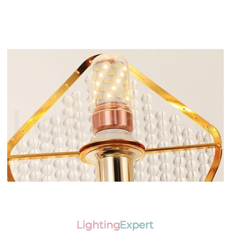 Gold Postmodern Luxury Round K9 Crystal Pendant Chandelier Light with Acrylic Shade Exhibition Hall