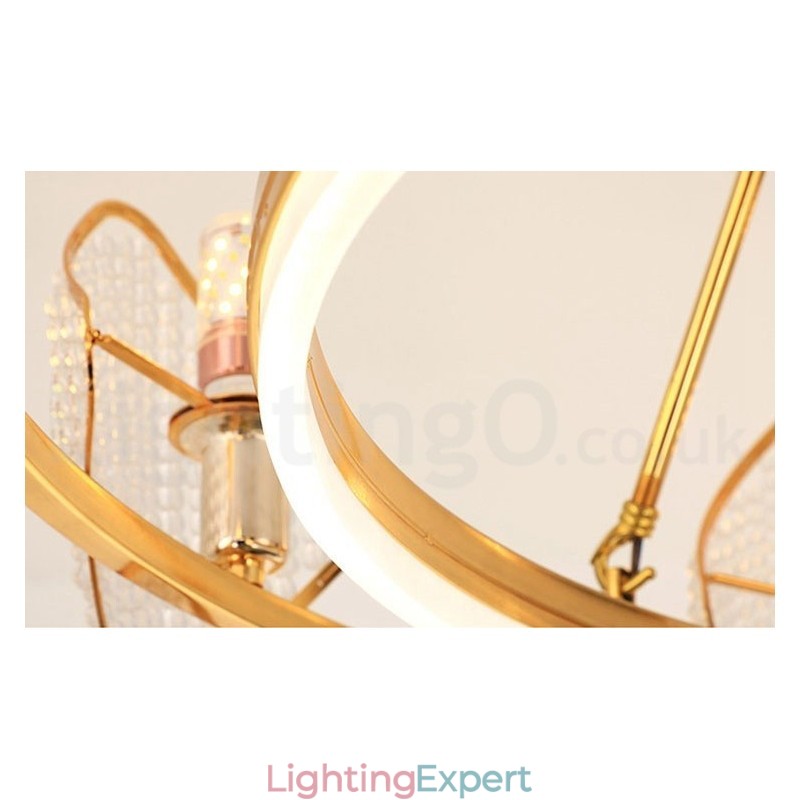 Gold Postmodern Luxury Round K9 Crystal Pendant Chandelier Light with Acrylic Shade Exhibition Hall