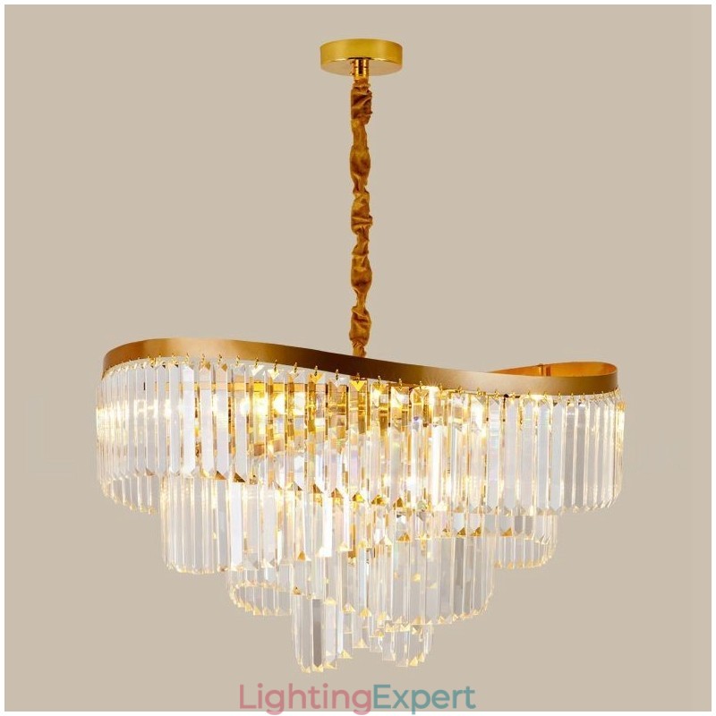 Gold Postmodern Luxury Round K9 Crystal Pendant Chandelier Exhibition Hall