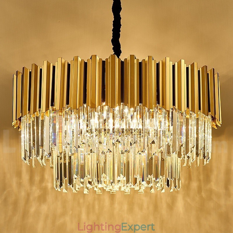 This Year Luxury Postmodern Gold Round K9 Crystal Pendant Chandelier Exhibition Hall