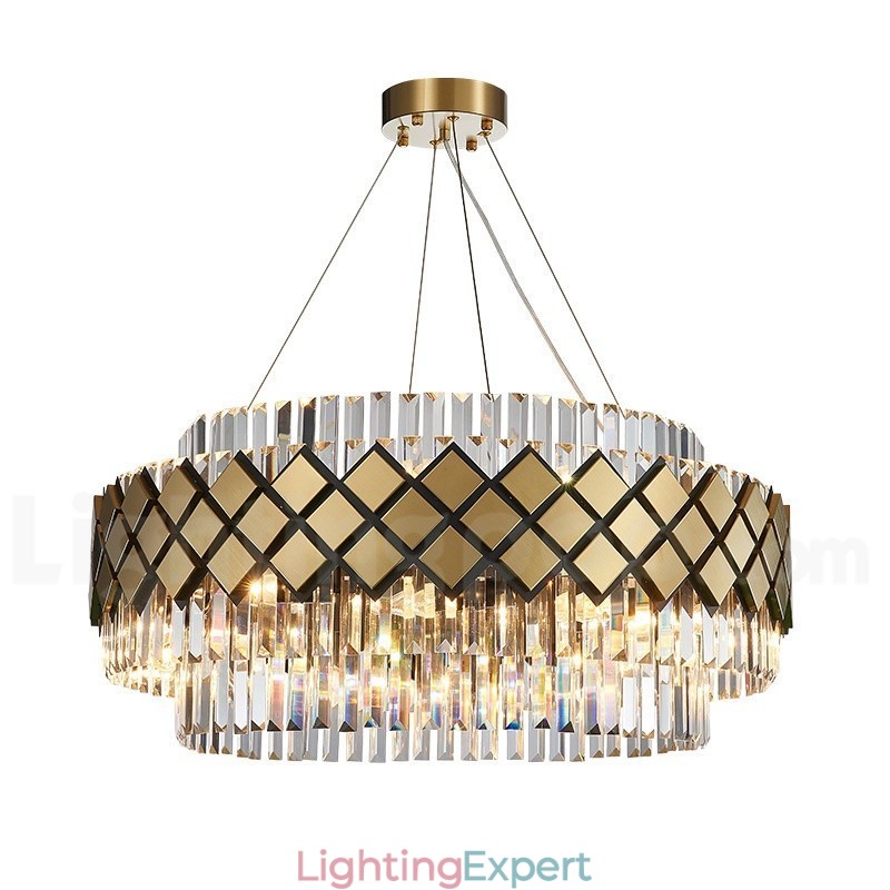 Luxury Modern Gold Plus Black Round K9 Crystal Pendant Chandelier Exhibition Hall