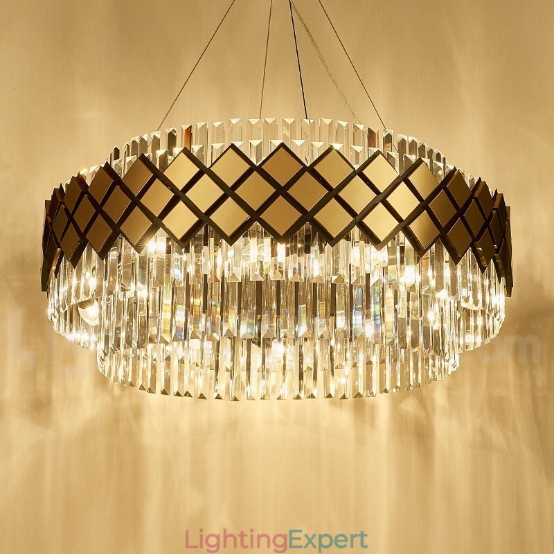 Luxury Modern Gold Plus Black Round K9 Crystal Pendant Chandelier Exhibition Hall
