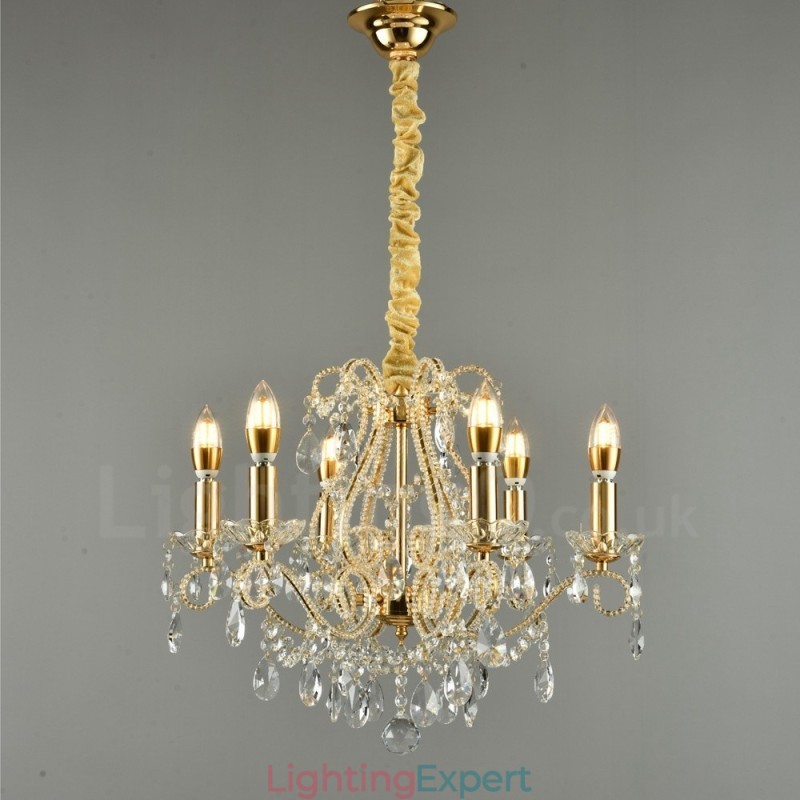 6 Light Gold Silver American Style Crystal Pendant Chandelier Light Store