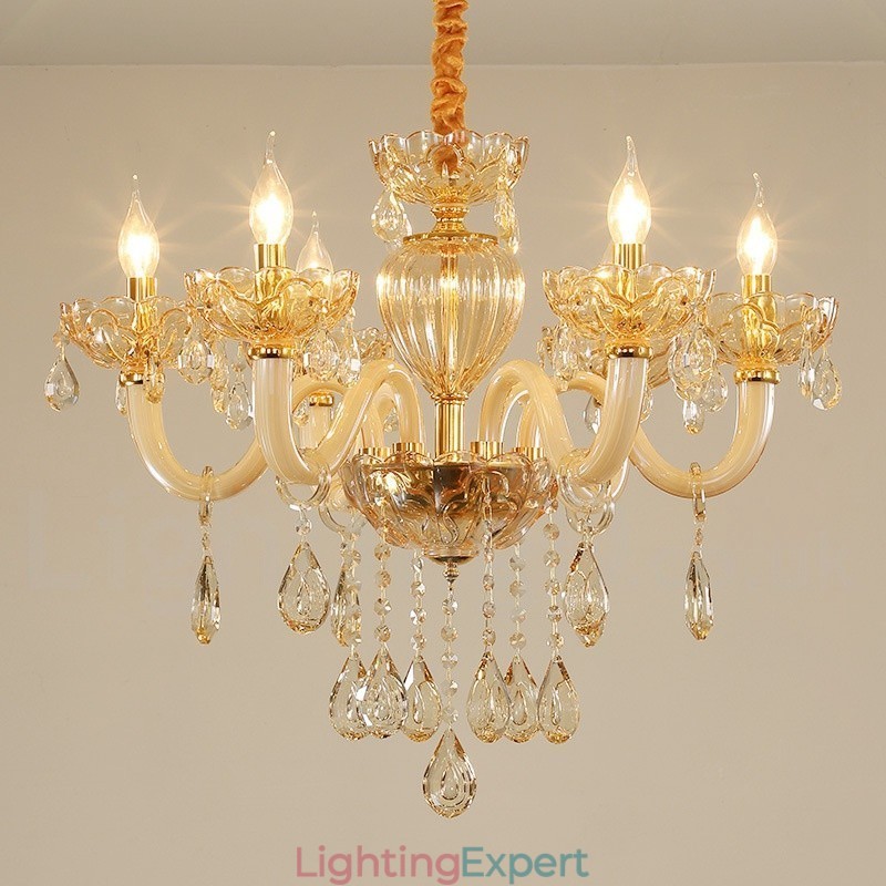 6 Light Champagne Colour Crystal Candle Chandelier