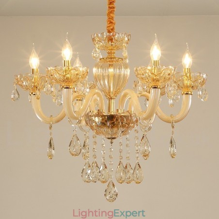 6 Light Champagne Colour Crystal Candle Chandelier