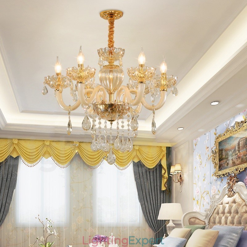 6 Light Champagne Colour Crystal Candle Chandelier