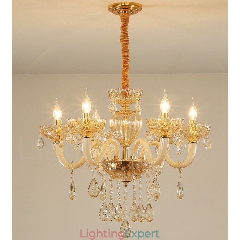 6 Light Champagne Colour Crystal Candle Chandelier