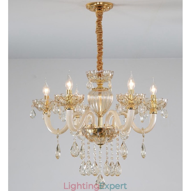 6 Light Champagne Colour Crystal Candle Chandelier