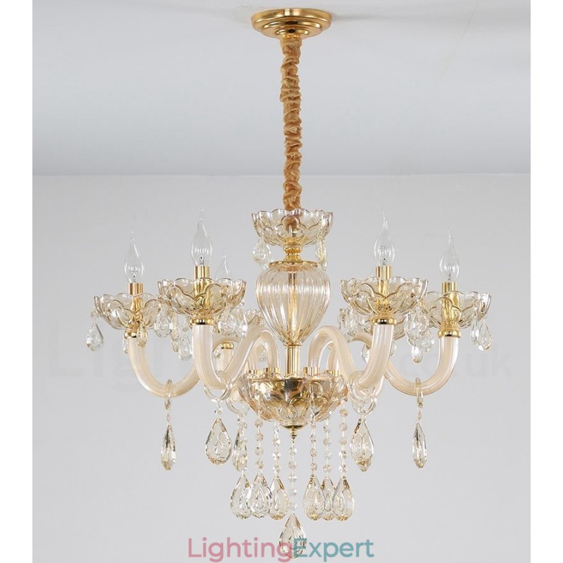 6 Light Champagne Colour Crystal Candle Chandelier