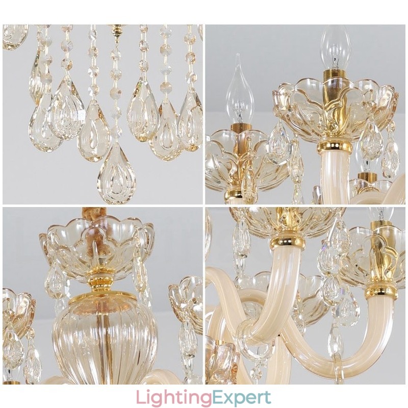 6 Light Champagne Colour Crystal Candle Chandelier