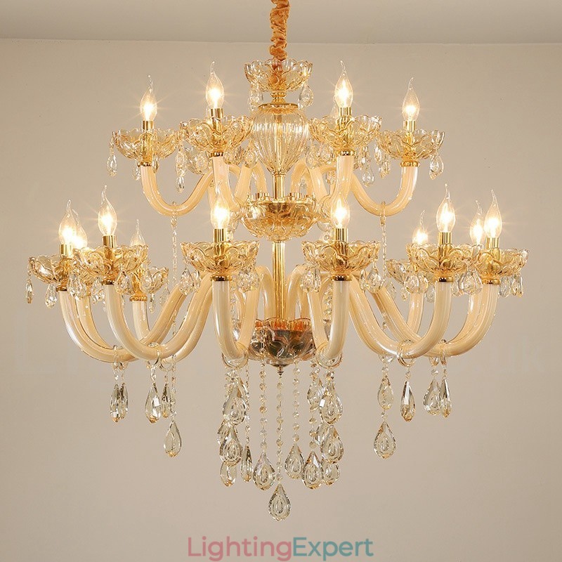 18 (12+6) Light Champagne Colour Elegant Crystal Candle Chandelier
