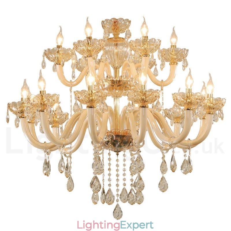 18 (12+6) Light Champagne Colour Elegant Crystal Candle Chandelier