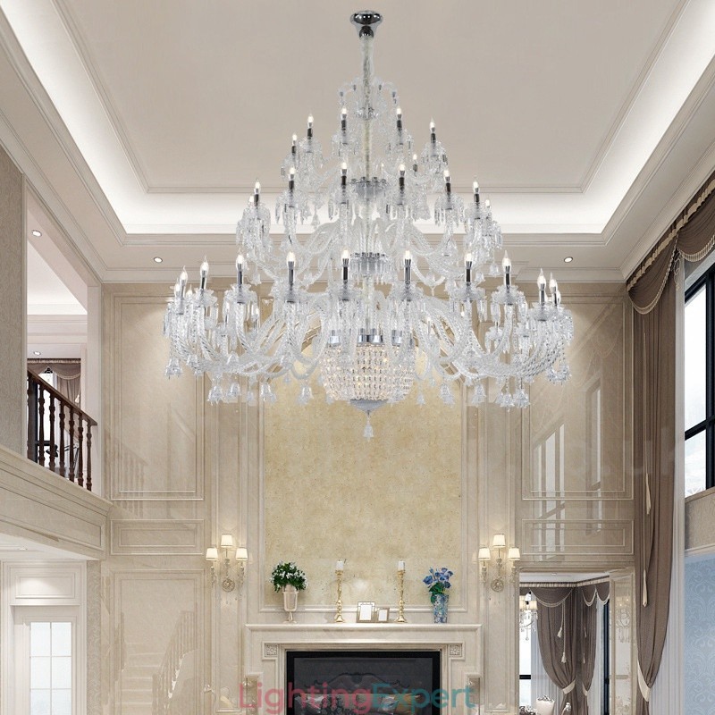 50 Light Clear Elegant Luxurious Crystal Candle Chandelier Exhibition Hal