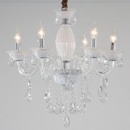 6 Light White Candle Chandelier with Crystal