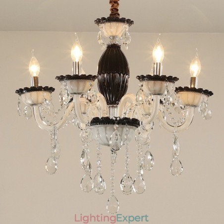 6 Light Black Candle Chandelier with Crystal