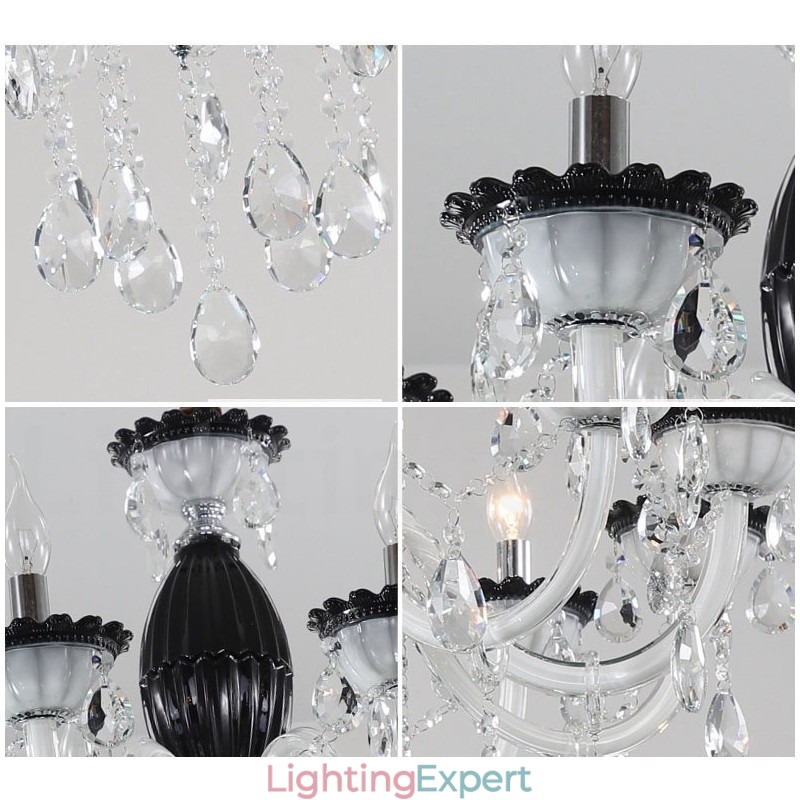 6 Light Black Candle Chandelier with Crystal