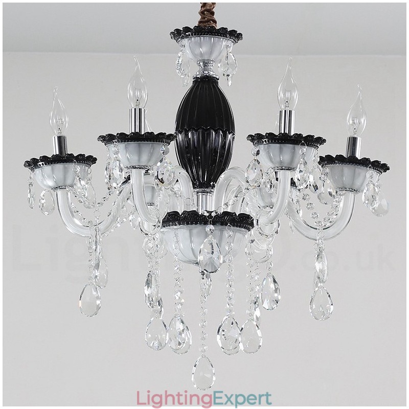6 Light Black Candle Chandelier with Crystal