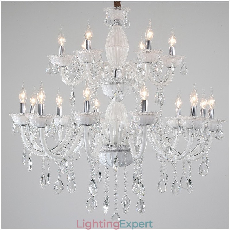 18 (12+6) Light White Elegant Candle Chandelier with Crystal