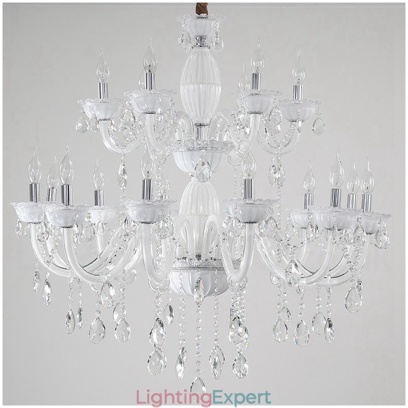 18 (12+6) Light White Elegant Candle Chandelier with Crystal