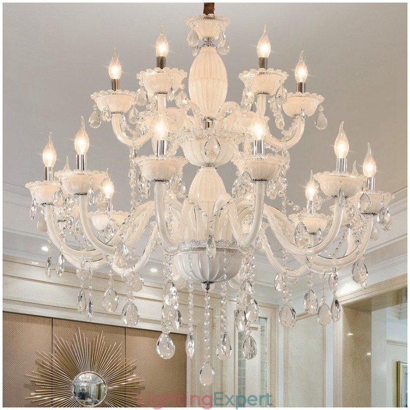 18 (12+6) Light White Elegant Candle Chandelier with Crystal