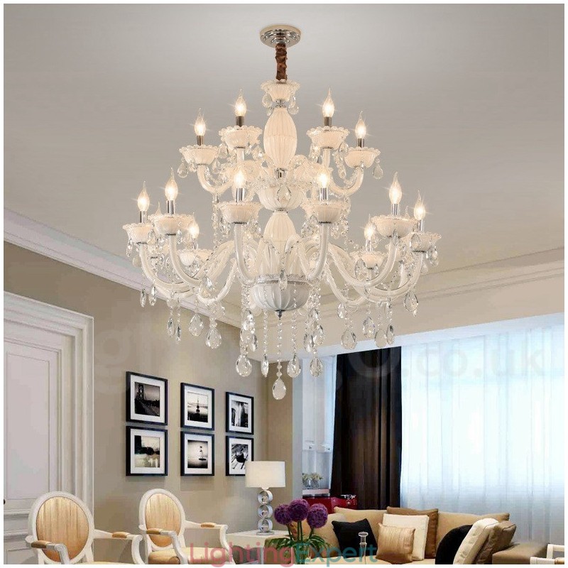 18 (12+6) Light White Elegant Candle Chandelier with Crystal