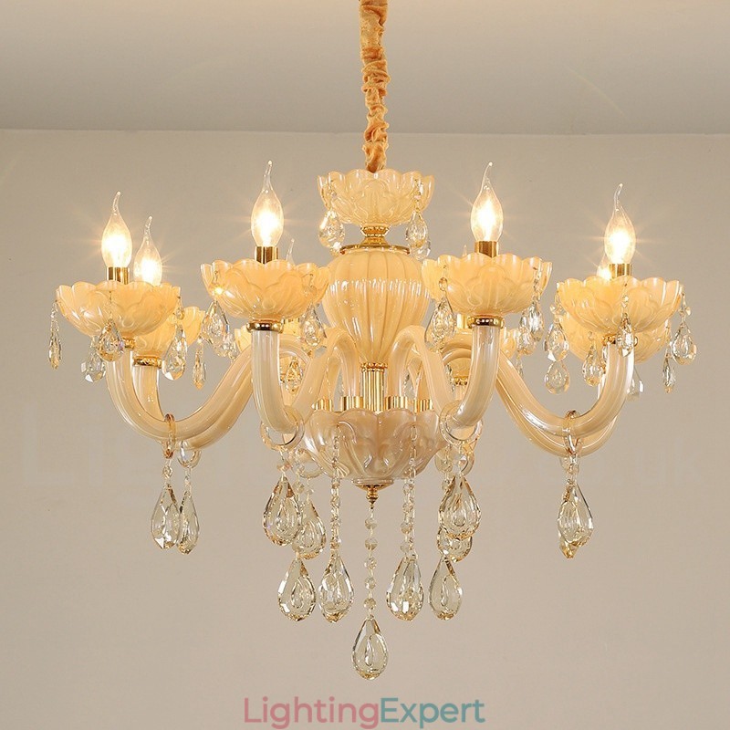 8 Light Luxurious Champagne Crystal Candle Chandelier