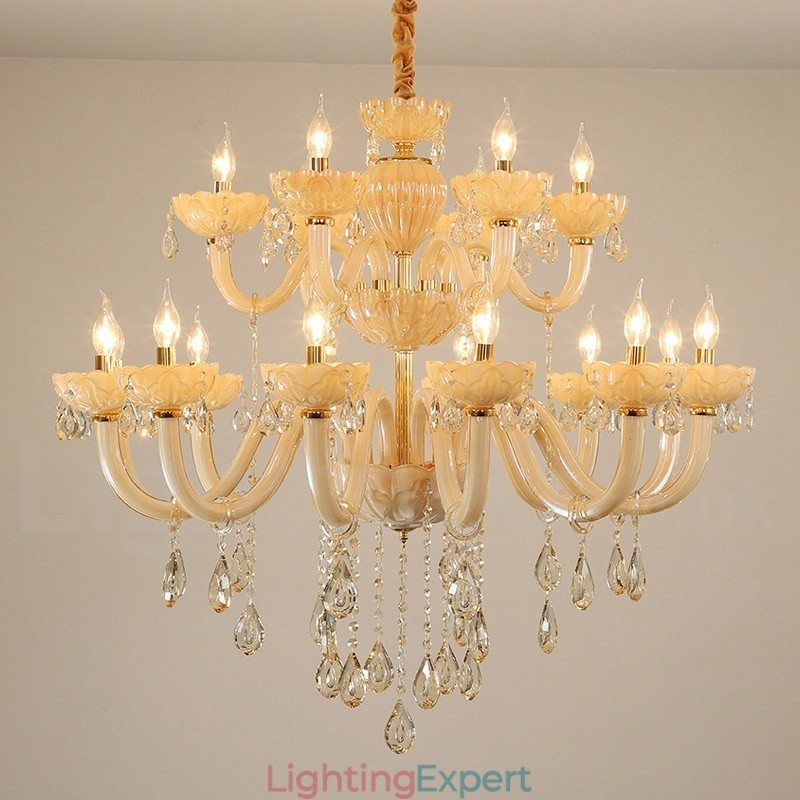 18 (12+6) Light Luxurious Champagne Crystal Candle Chandelier