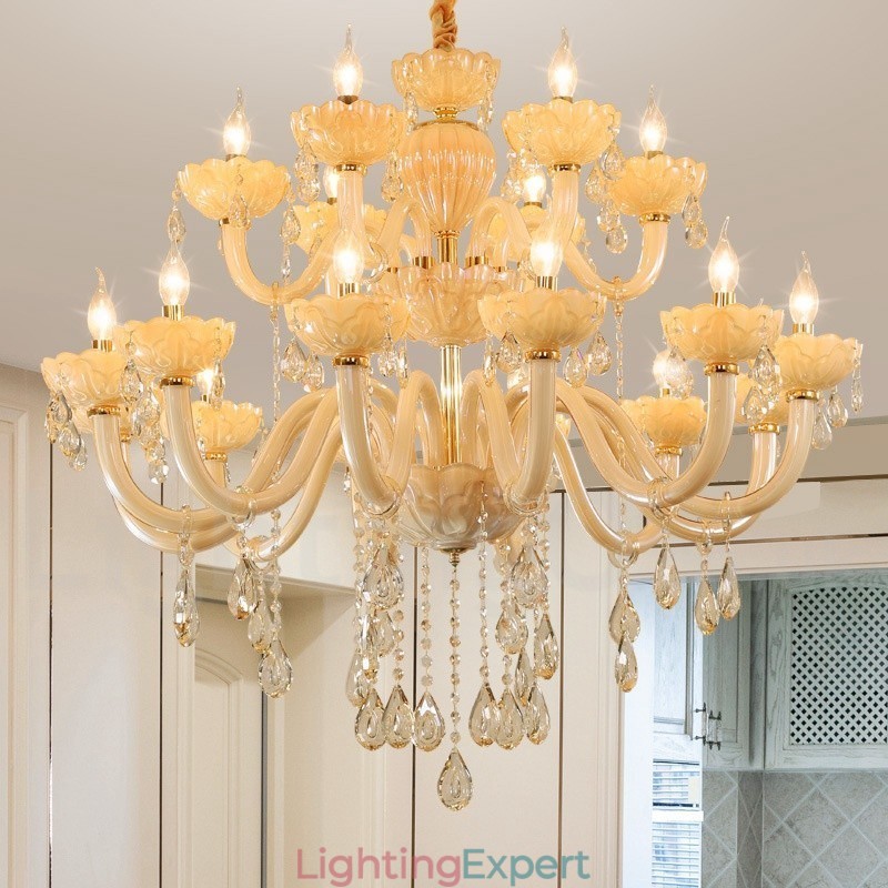 18 (12+6) Light Luxurious Champagne Crystal Candle Chandelier