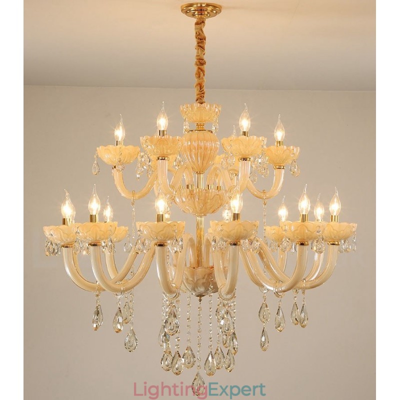 18 (12+6) Light Luxurious Champagne Crystal Candle Chandelier