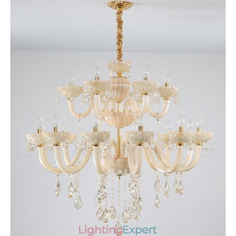 18 (12+6) Light Luxurious Champagne Crystal Candle Chandelier