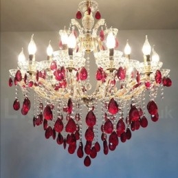 18 (12+6) Light Luxurious Red Crystal Candle Gold Chandelier
