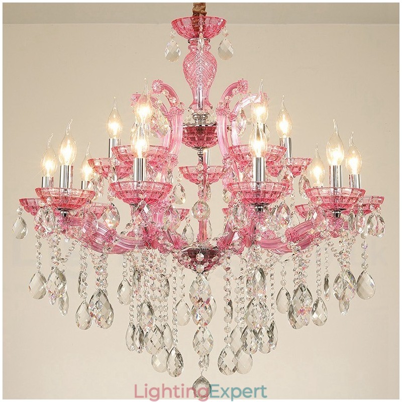 Multi Colours 18 (12+6) Light Luxurious Crystal Candle Chandelier with Clear Crystal