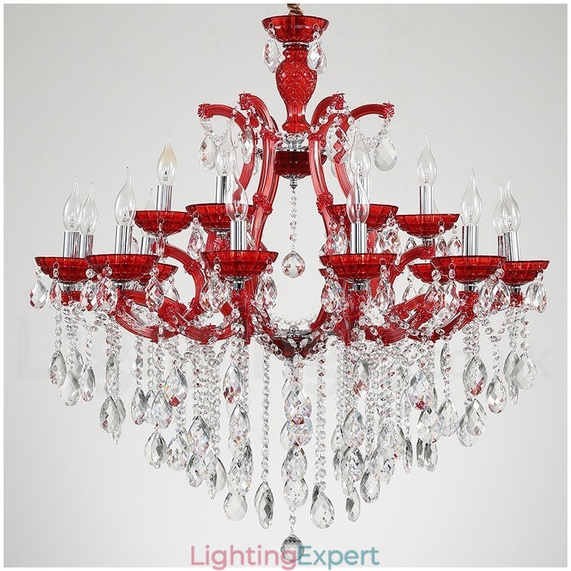 Multi Colours 18 (12+6) Light Luxurious Crystal Candle Chandelier with Clear Crystal