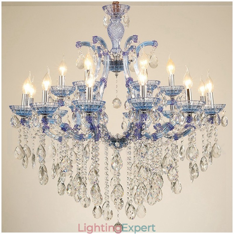 Multi Colours 18 (12+6) Light Luxurious Crystal Candle Chandelier with Clear Crystal