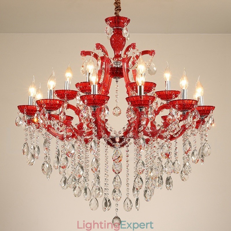 Multi Colours 18 (12+6) Light Luxurious Crystal Candle Chandelier with Clear Crystal