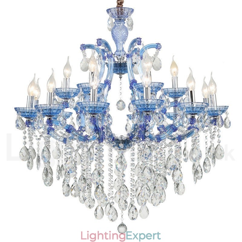 Multi Colours 18 (12+6) Light Luxurious Crystal Candle Chandelier with Clear Crystal