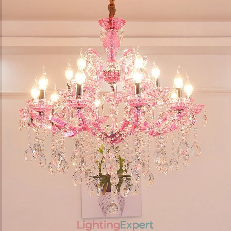 Multi Colours 18 (12+6) Light Luxurious Crystal Candle Chandelier with Clear Crystal