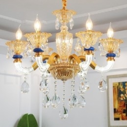 6 Light Modern Contemporary Champagne Candle Chandelier with Crystal