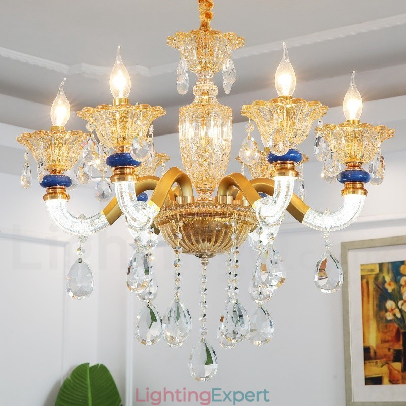6 Light Modern Contemporary Champagne Candle Chandelier with Crystal