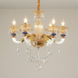 6 Light Modern Contemporary Champagne Candle Chandelier with Crystal
