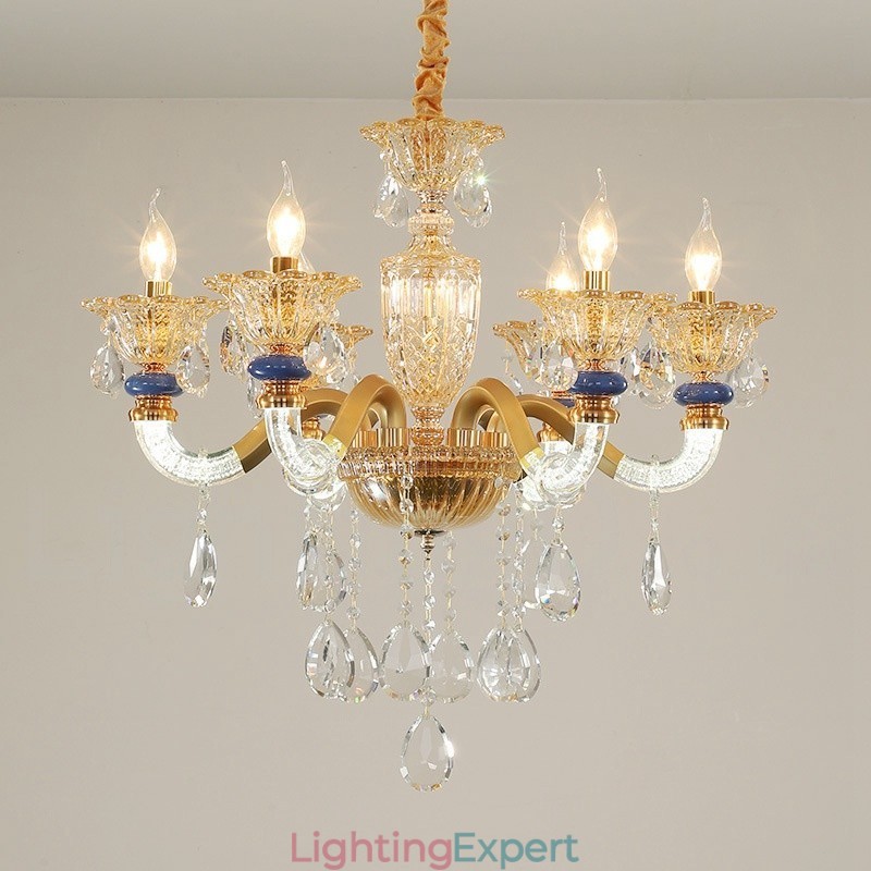 6 Light Modern Contemporary Champagne Candle Chandelier with Crystal