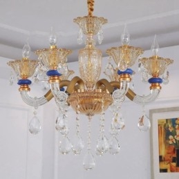 6 Light Modern Contemporary Champagne Candle Chandelier with Crystal