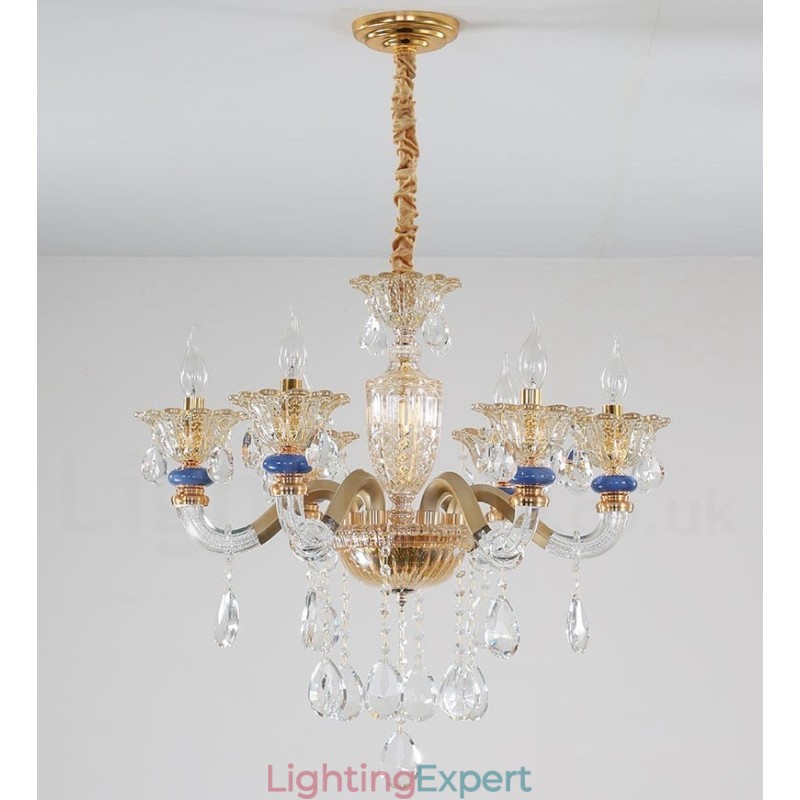 6 Light Modern Contemporary Champagne Candle Chandelier with Crystal
