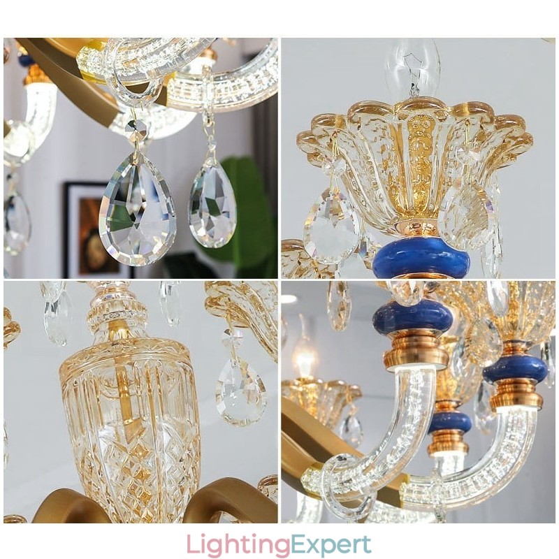 6 Light Modern Contemporary Champagne Candle Chandelier with Crystal