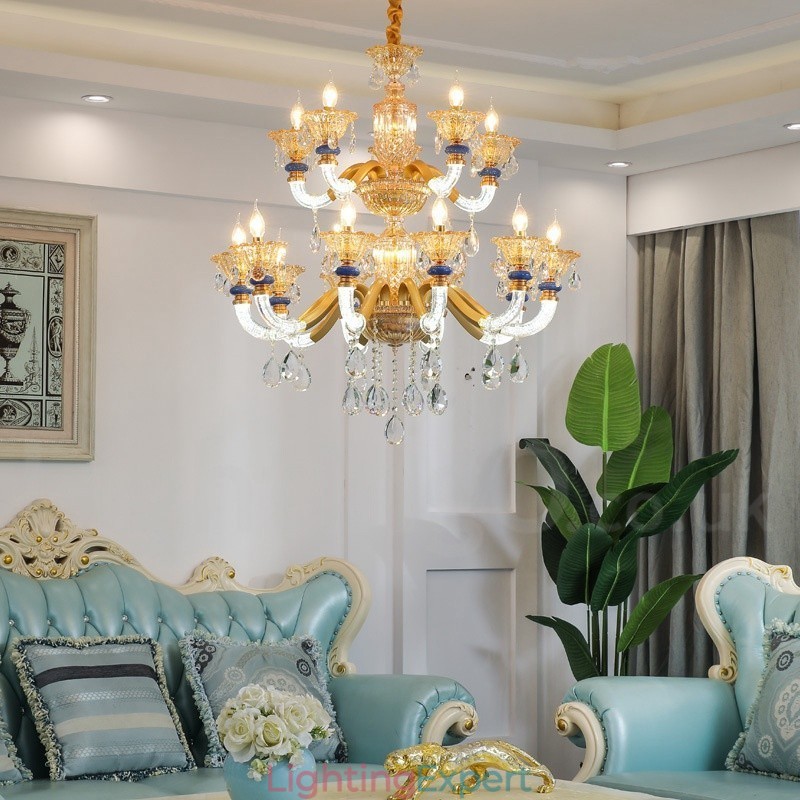15 (10+5) Light Modern Contemporary Champagne Candle Chandelier with Crystal