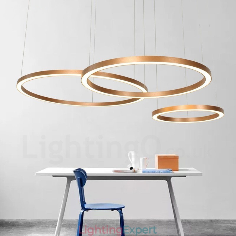Wi Fi Smart Dimmable Gold Rose Gold Modern Contemporary 3 Rings Light Aluminum Alloy Pendant Light with Acrylic Shade